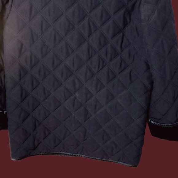 Vintage Billion Quilted Jacket With Velvet Collar Front Blue Navy Womens Size 7 - Picture 10 of 15